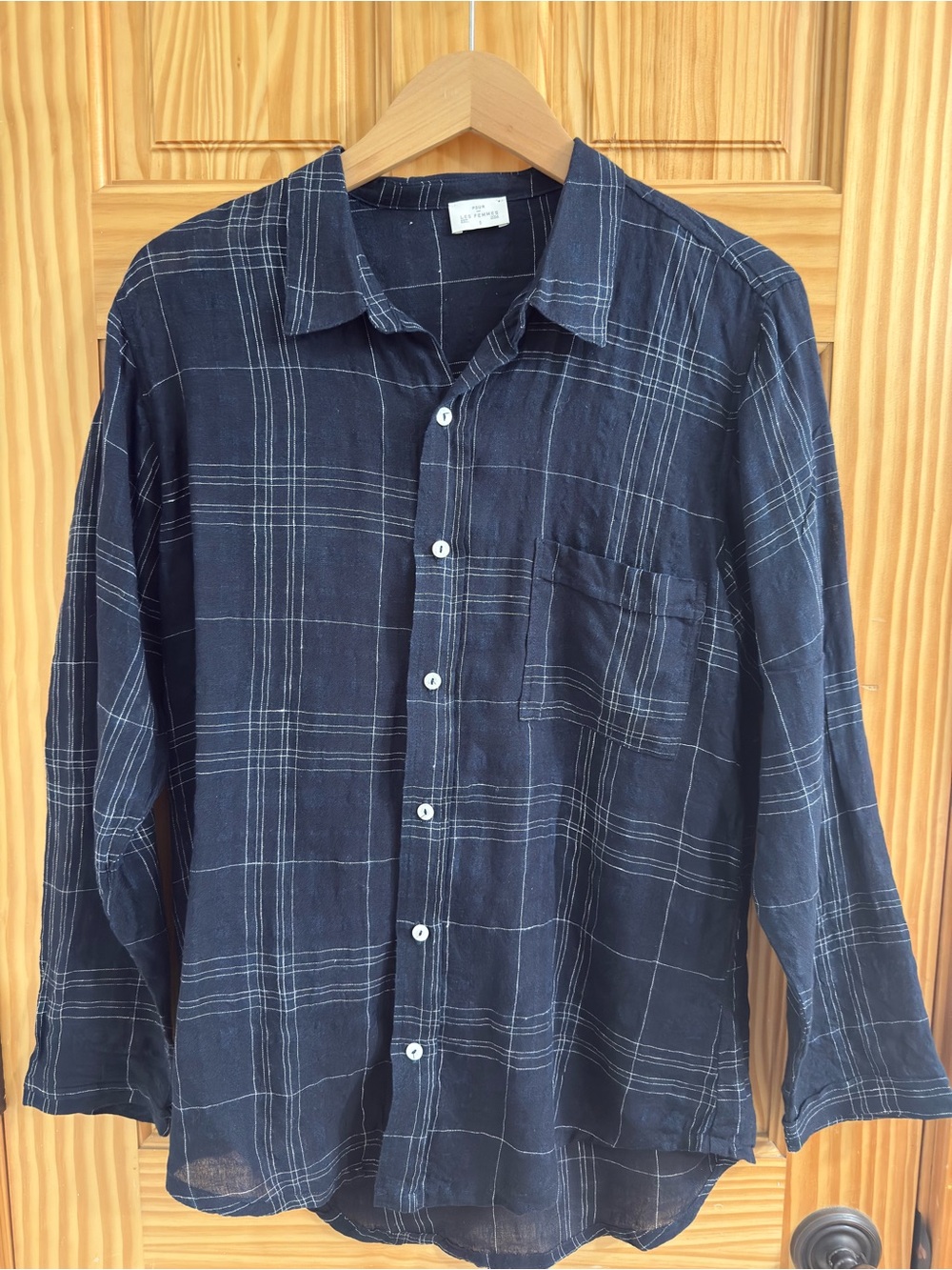 Lightweight Navy Plaid linen Blouse by Pour Les Femmes
